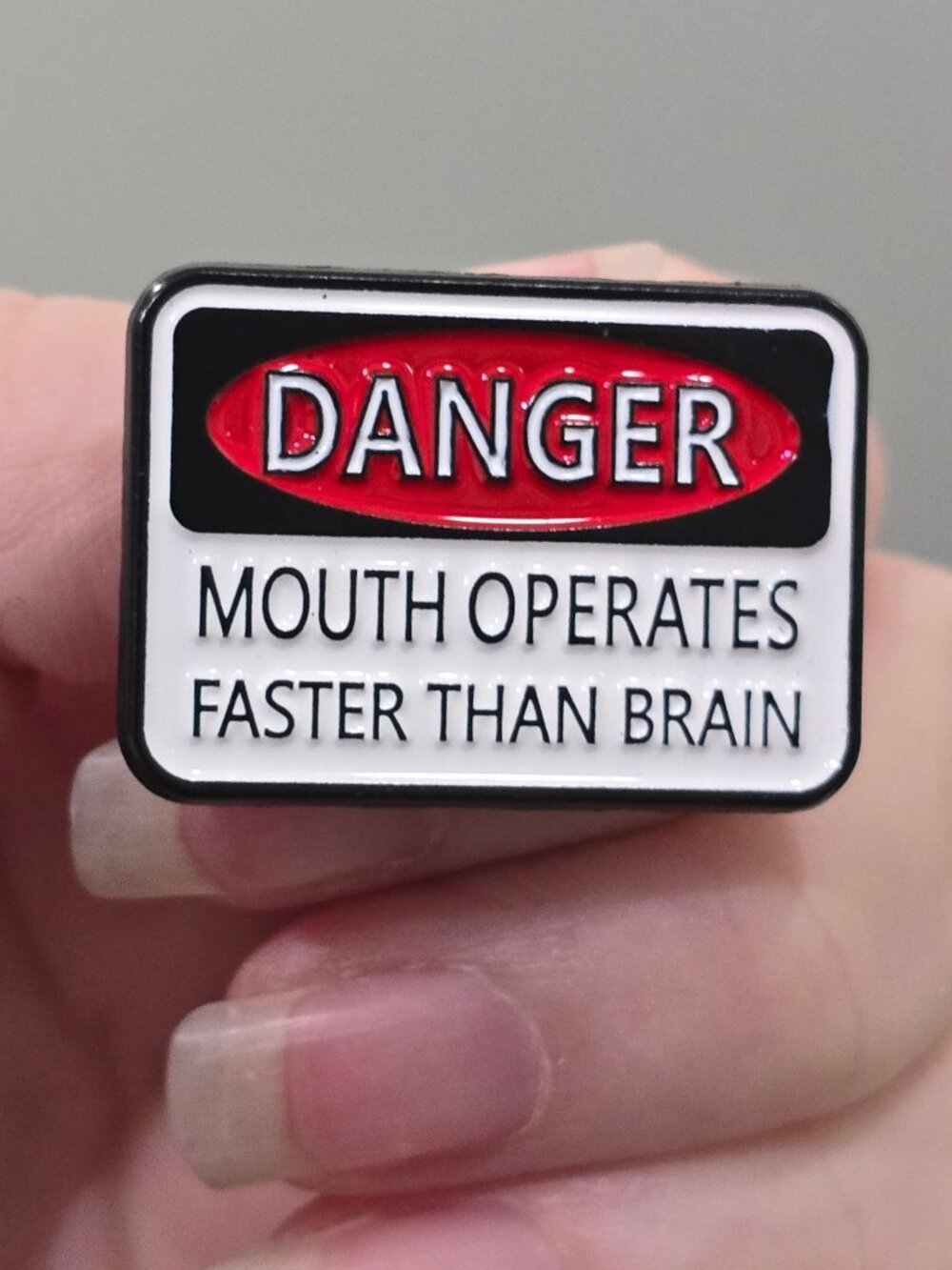 Artisan Danger Mouth Operates Faster Than Brain Funny Warning Enamel Pin Gift